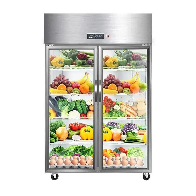 Double Sliding Door Display Fridge with Light Box for Supermarket Display